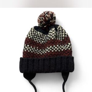 Zara Kids Knit Hat with Pom-Pom - Black, Red, Cream